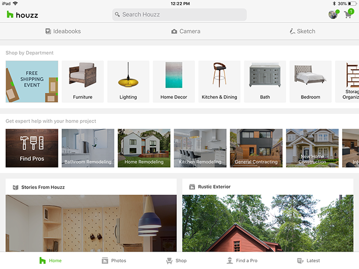 Welcome to Houzz' home screen, where your addiction...I mean adventure, is about to begin